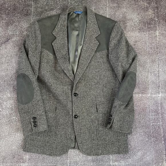 Men's Vintage 70s Pendleton USA Wool Suede Tweed Gray Blazer Coat Jacket Sz 42 L - Picture 1 of 4